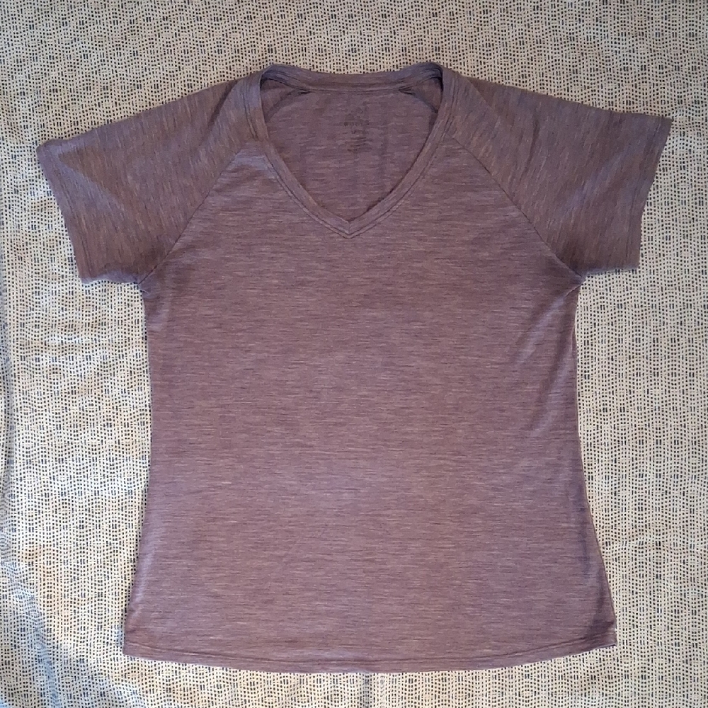 Women's WoolX Mia Merino Wool V-Neck Heathered Purple Tshirt Top Size Large